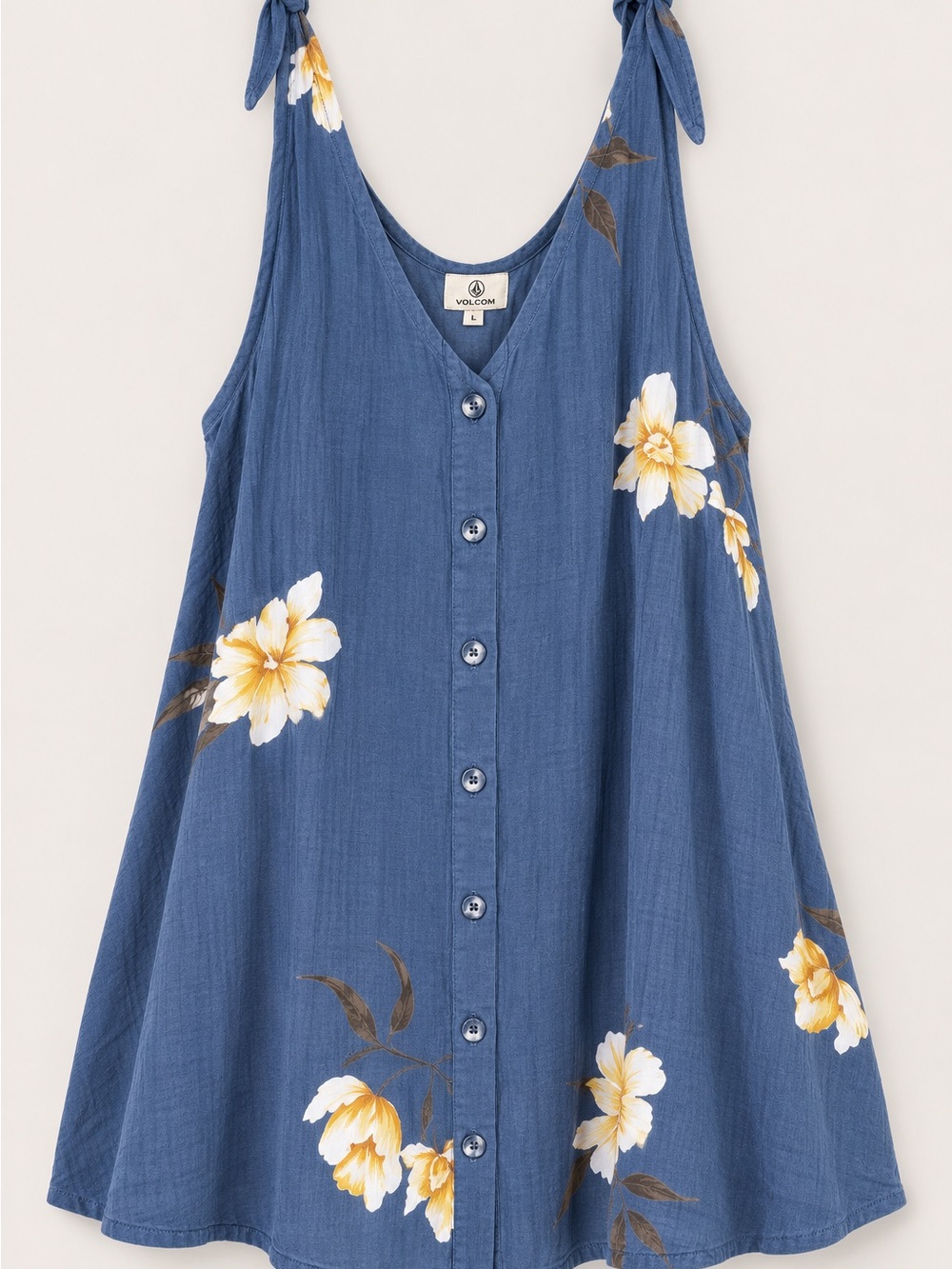 Volcom blue tank with yellow flowers size large